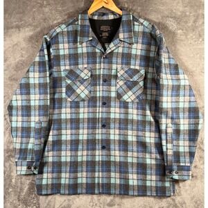 Pendleton Original Board Shirt Mens XL Blue Loop Collar Virgin Wool Button Up